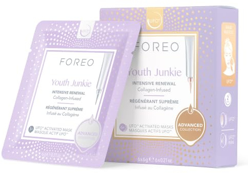 Youth Junkie Advanced Collection 2.0 UFO-Activated Facial Mask, Hydrating Facial, Antiaging, Beauty & Personal Care, Collagen & Olive Oil, All Skin Types, Dry skin with Wrinkles, 6 Pieces in pack