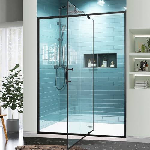 GroGro 56-60 W x 71 H Semi-Frameless Pivot Swing Glass Shower Door,Pivot Shower Door with 1/4 (6mm) Clear SGCC Tempered Glass,Matte Black Finish,Reversible Installation