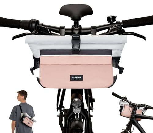 LARKSON Lenkertasche Fahrrad Rosa - Lasse - 2 in 1 Fahrradtasche & Umhängetasche - Bikepacking Tasche für Lenker Vorne mit Reflektion - Wasserabweisend