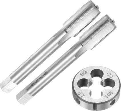 QUARKZMAN Set di 3pz Maschi e Filiera Metrici a Mano, M11 x 1 Maschi con Filettatura Conica/Tappo e Filiere Rotondo, Kit di Attrezzi Filettatura a Mano per Riparazione Filetti