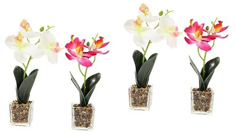 pflanzenständerPackung mit 4 Topfpflanzen, Phalaenopsis, Topforchideenblüten, künstliche Ochidblumen, Zimmerpflanzen, für den Innenbereich, Topforchideenpflanze, Blumenvase, Blumentisch, Gla