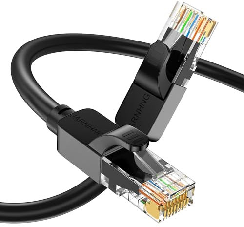 JARNHNG Cable Ethernet Cat 6 1m, Cable de Internet de alta velocidad 10 gbps, cable de conexión Lan RJ45 negro, cable Ethernet largo para juegos, ordenador, router, módem, bloque de terminales,
