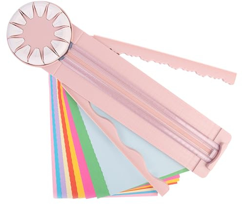 Papierschneider 12 in 1 Schneidemaschine mit Messungen,Multifunktionaler Rotation Papier Schneidegerät Scrapbooking Werkzeug,Tragbarer Schneidemaschine Papier mit Wellenlinien Zum Basteln (Rosa)