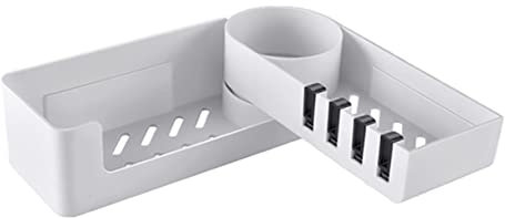 BUGUUYO Rotierendes Badezimmer-wandregal Weiß Selbstklebend Kunststoff Ablage Drehbar Platzsparend Für Shampoo Seife Organizer Bad Regal