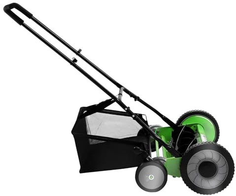 SABUIDDS Tondeuse à gazon manuelle 20 - Tondeuse hélicoïdale jusqu'à 500 m² - Hauteur de coupe 34-64 mm - Réglage de la hauteur de coupe sur 4 niveaux - Broche de coupe rainurée à billes avec 5 lames