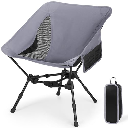 SHANNA Portabler Campingstuhl Faltbar Angelstuhl: Ultraleichter Höhenverstellbarer Camping Stuhl Beidseitige Atmungsaktive Mesh-Struktur, Ideal für Rasen, Wandern, Bergsteigen und Strand (Grau)