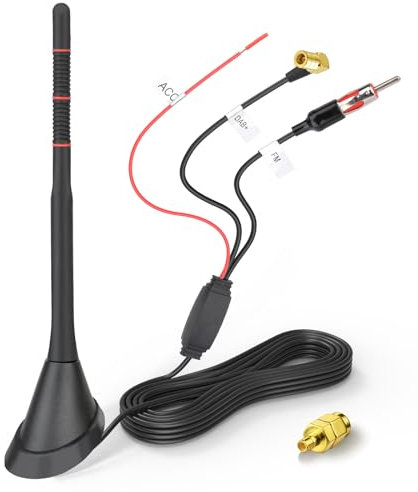 Eightwood Antenna Auto Digitale DAB+/FM con Amplificatore di Segnale Integrato - Cavo di Estensione 5M RG174 - Compatibile con Autoradio Pioneer/Sony/JVC - Montaggio Universale sul Tetto (148x73mm)