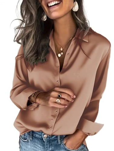 Zeagoo Satin Button Up Shirts for Women Ladies Silk Tops and Blouses Holiday Blouse