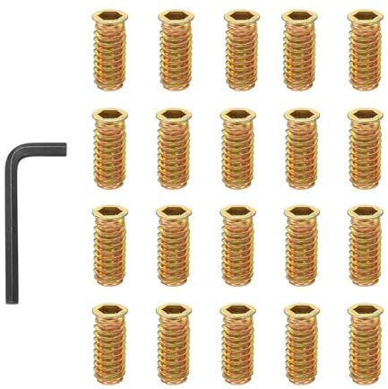 PATIKIL 20 Pcs Threaded Inserts Nuts, M8x30mm Carbon Steel Hex Socket Drive Screw-in Wood Insert Metric Bolts Fastener with Wrench for Home Furniture, Colored