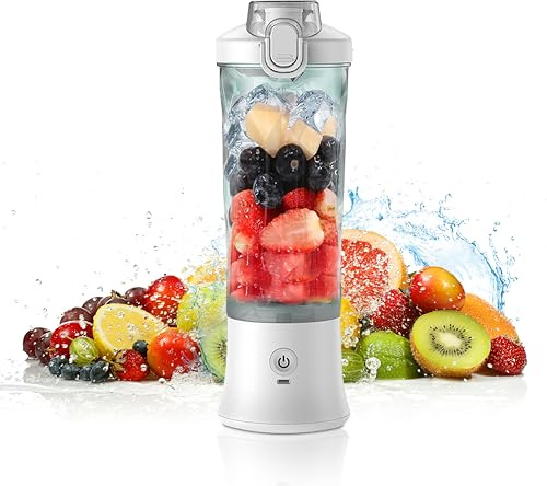 Portable Juicer Blender 600ml, Mini Cordless Personal Blender for Juice, Shakes, Fruit & Protein Powder, USB Rechargeable Smoothie Maker with 6 Blades, Mini Blender For Home, Office, Outdoor (White)
