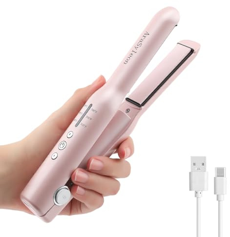 AraSyleon Lisseur Sans Fil Mini 2 en 1 avec Batterie, Plaques 3D Titanium Mini, Chauffage en 20s jusqu'à 200°C, 3 Niveaux de Température (160-200℃), 2600mAh, Autonomie 30 Minutes, Lisseur de Voyage