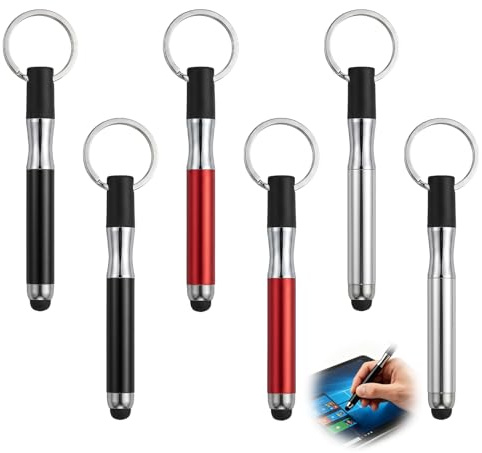 6PCS Stylos Tactiles 3 en 1 avec Porte clés, Porte clés Stylo Stylet pour Tablette et Téléphone Portable, Stylo à Bille Ultra précis, Stylet Universel pour Tous Écrans Tactiles Idéal Bureau