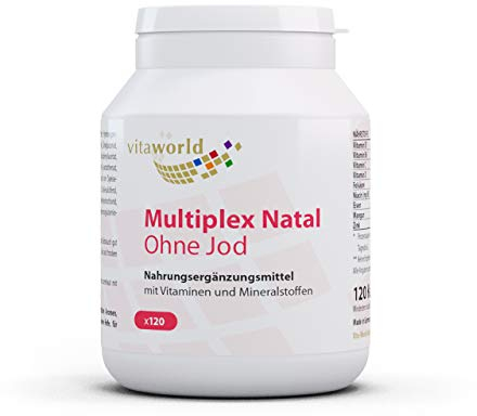 Multiplex Natal ohne Jod – Multivitamine ohne Jod (120 Kapseln) – Multivitamin Komplex - ideal bei Unverträglichkeit oder Schwangerschaft – Multivitamin Kapseln - ohne Zusätze, laborgeprüft– vitaworld