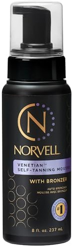 Norvell Venetian Sunless Self Tanner Mousse with Bronzer, 8 Fl Oz - Instant Self Tanning - Natural Looking - Anti-Orange - Fake Tan for Bronzing Glow