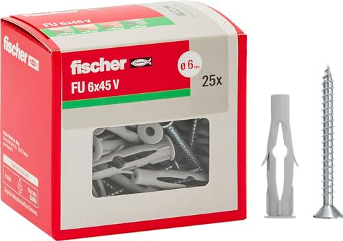 Fischer Tasselli Universali FU 6x45 V Y con vite per il Fissaggio di Lampadari, Armadietti, Mensole su Calcestruzzo e Mattone Pieno