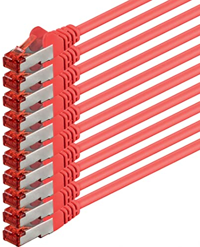 1aTTack.de - 10x 1m CAT6 patch cable S/FTP PIMF shielding CAT.6 RJ45 network cable Ethernet cable DSL LAN router switch modem patch panel - red - 10 pieces