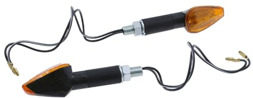 Blinker PEAK Paar Motorrad Carbonlook, Glas gelb, langer Stiel, 21W Halogen | MINI-Blinker Paar, Kopf L x B x T 46 x 27 x 27 mm, Armlänge 39 mm, 12V/21W, Kunststoff, universal, ECE geprüft, 2x im Set