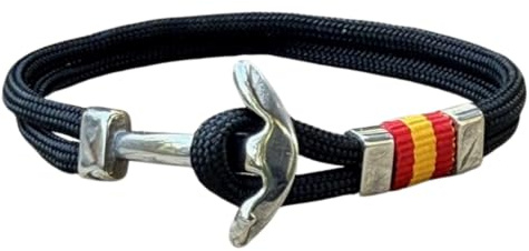 Pulsera marinera de ESPAÑA, fabricada a mano y a medida por 21Steps con paracord 550 tipo III de primera calidad y con cierre de tipo ancla de acero. Color Negro (Talla 15).