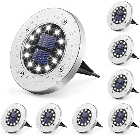 GIGALUMI Solar Ground Lights 12LEDs 8PACK In-Ground Solar Powered Pathway Lights Outdoor Decking Landscape Lamp for Lawn Yard Pool Patio