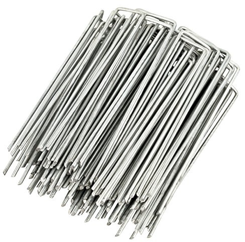 GardenMate 100-pack rostskydd 15 cm mätare kraftig platt topp U-formad trädgårdssäkrande insatser/spikar/stift/pinnar galvaniserade sodhäftklammar