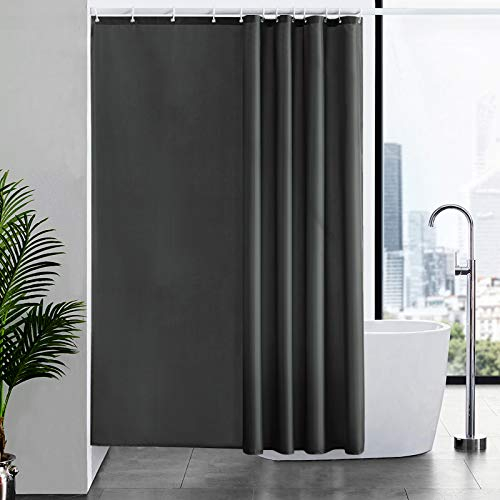 Furlinic 180x200 Duschvorhang aus Stoff, Badvorhang Anti-schimmel und Waschbar, Textile Vorhänge in Badezimmer für Badewanne und Dusche,Dunkelgraue Duschvorhänge mit 12 Duschvorhangringe.