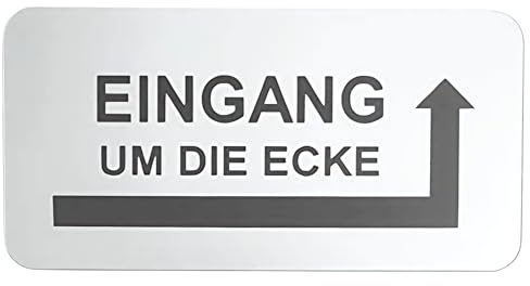 Eingang um die Ecke Schild mit Pfeil Links/Rechts – Selbstklebendes Hinweisschild Silber – Türschild Wegweiser für Eingang & Kundenführung – Verschiedene Größen (120x60mm Eingang Rechts)