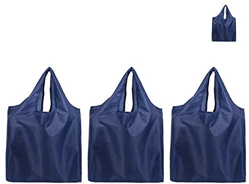 CHENGZI 3-pack återanvändbara matkassar lätta shoppingväskor, vikbara shopper med bifogad påse, tvättbar, hållbar för män kvinnor, BLÅ, En storlek