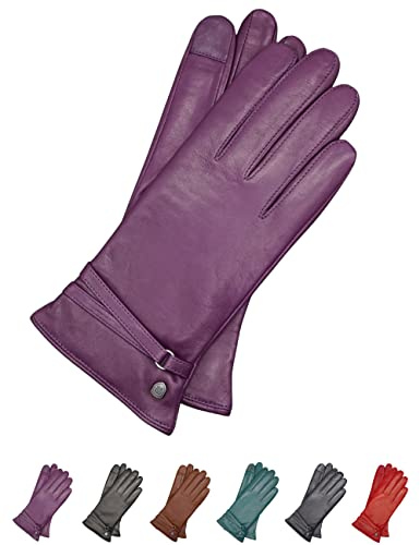 AKAROA ESTD 2019 Lederhandschuhe Damen ISA, Touchscreen Funktion, italienisches Leder, recyceltes Strickfutter aus 50% Kaschmir und 50% Wolle, 4 Größen S - XL