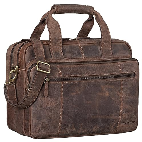 STILORD Experience XL Aktentasche Leder Herren 15,6 Zoll Laptoptasche Business Lehrertasche Große Umhängetasche Arbeitstasche Bürotasche mit Trolleyschlaufe Echtleder Farbe:Cognac - Dunkelbraun