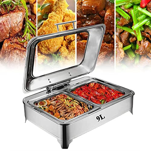 Scaldavivande Elettrico Professionale, Contenitore Scalda Cibo, Chafer Buffet Scalda Vivande Server in Acciaio Inox per Feste Buffet Colazione Ristorante, Mantiene Caldo il Cibo(Color:1/2 PAN,Size:9L)