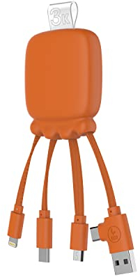 Xoopar USB Kabel 4-in-1 USB C/USB/Micro USB - Universalladegerät und externem Akku - Multiphone Kabel Octopus Gamma Orange