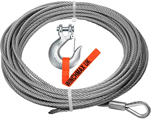 WINCHMAX Stahlseil 25 m x 14 mm. 1/2 Zoll Gabelkopfhaken. Für Winden bis 20.000 Pfund.