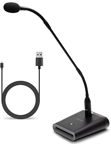 Movo GM-5 Professional XLR Gooseneck Microphone with USB Interface Stand and One-Touch Mute- USB Podium Microphone with Stand for Conferencing, Live Events, Streaming - USB Computer Mic for Mac and PC