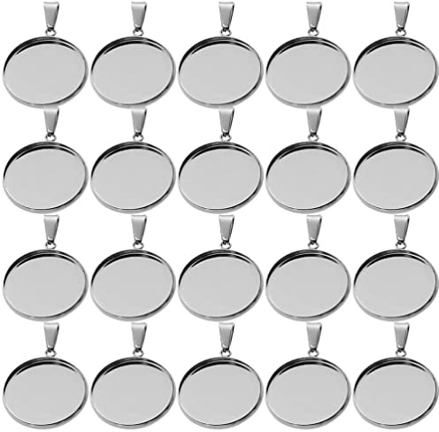 COHEALI 40 Stück Edelstahl-Round-Blenden-Anhänger-Tabletts Basis-Settings-Tabletts Anhänger-Rohlinge Charms Für Die Schmuckherstellung Von Halsketten DIY-Ergebnisse 20 Mm