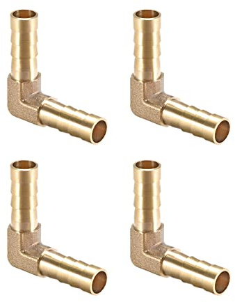 QUARKZMAN 8mm Diámetro 90 Grados Latón Espiga Manguera Montaje x 4uds Codo Conector Acopladores para Manguera Conexión, Conector de Lengüeta de Latón [Dorado Tono]