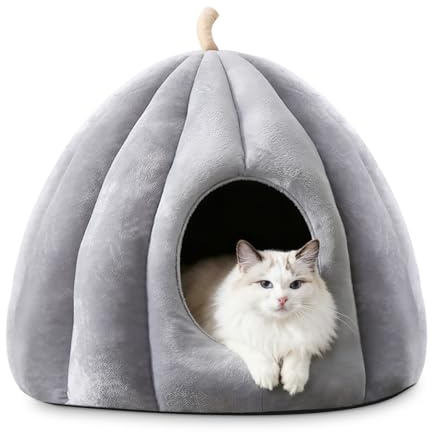 ALLSOPETS Letto a Grotta per Gatti Cuccia Confortevole per Gatti Tenda Igloo Nido per Gatti Cani e Piccoli Animali Domestici con Cuscino Removibile e Lavabile (Tipo 1-Grigio, L)