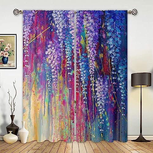 Vorhang Blickdicht Ösen Thermo Verdunkelungs Polyester Gardinen 2 Stück 3D Lila Pflanze Blumenreben Für Schlafzimmer Wohnzimmer Kinder Oder Babyzimmer 150 X 166 cm (B X H) - Bedruckte Verdunkelungsvo