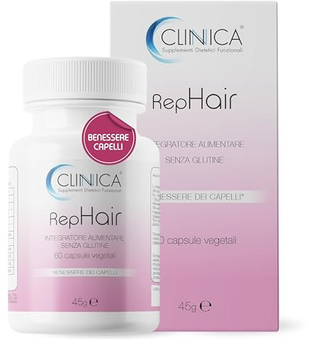 CLINICA - REPHAIR Integratore Alimentare per Capelli e Unghie al Collagene Idrolizzato, Biotina, Vitamina C, Zinco, Rame e Selenio - Formato 60 Capsule