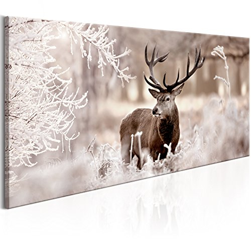 murando - Akustikbild Hirsch 80x40 cm Bilder Akustikschaum Hochleistungsschallabsorber Schallschutz Leinwand 1 tlg Wandbild Raumakustik Schalldämmung - Natur g-C-0065-b-d
