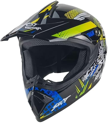 Kinder Crosshelm Hot-Shot AHP – Motorradhelm für Kinder, ABS-Schale, robuster Kinderhelm für Downhill, Quad und Motocross, Blau, Größe M, 55 – 56 cm