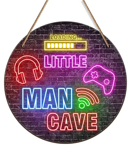 Simimi art Neon Little Man Cave Sign, Boys Teenage Room Hanging Wall Art Decoration, Christmas Birthday Gift for Son Kid, Playroom Nursery Decor for Game Lover Gamer Wall Decor 12″x 12″