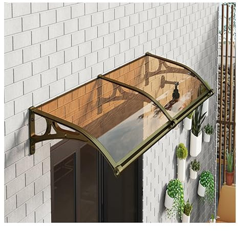 Vordach für Haustür Schneefanggitter Polycarbonatplatten Haustür Vordach Haustürvordach Aluminium Rahmen, Sonnenschutz Eingangsmarkise, Wasserdicht Terrassenüberdachung (Color : Gold, Size : W60*L12