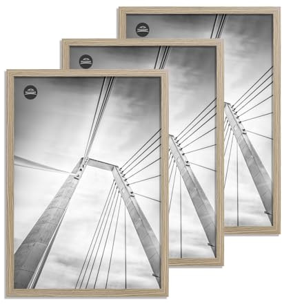 lincoolart cornice portafoto A3 naturale in legno, cornice in MDF DIN A3 con vetro acrilico infrangibile, per poster e immagini, set da 3 pezzi