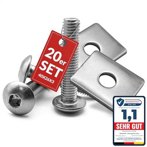 Qualinos 20x hochwertige Doppelstabmattenzaun Befestigung: Klemmplatten 40x26x3 mm und Schrauben - aus Edelstahl. Doppelstabmattenzaun Befestigung am Zaunpfosten. Stabmattenzaun Zaunbefestigung