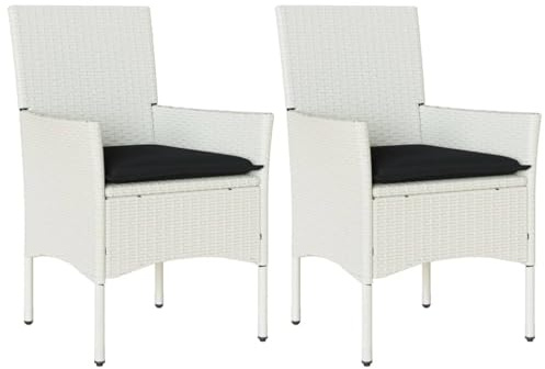 vidaXL Gartenstühle mit Kissen 2 STK. Weiß Poly Rattan