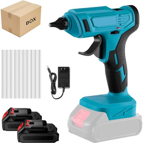18V Akku Heißklebepistole, 100W Kabellos Heißklebepistole mit 6500mAh Batterie und 10x Klebestifte, für DIY, Reparaturen,Handwerk, Heissklebepistole Akku Kompatibel für Makita 18V Akku (2*Batteries)