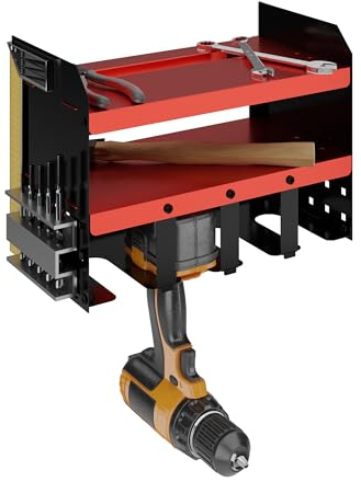 Relaxdays Organizador de Herramientas, Soporte para 4 Destornilladores Eléctricos, 30,5 x 44 x 23cm, Acero, Rojo y Negro