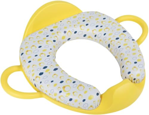 Poupy Siège de toilette jaune pour enfants, avec poignées de maintien et dossier, tablette souple rembourrée confortable et siège lavable