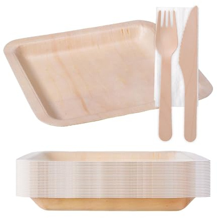 GRÄWE Einweg Partyset 25er Set mit 25 Holztellern und Holzbesteck, Nachhaltige Einwegteller mit Einwegbesteck, Kompostierbares Holzbesteck