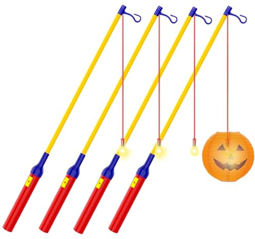 JSRHEEM 4er Laternenstab Elektrisch 40cm für St. Martin, Laternenstab LED, Sankt Martin Laterne Kinder Elektrischer Stab für Laternenumzüge, Martinsumzüge (Rot4)